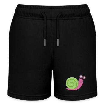Süße Schnecke im Comic-Stil mit grünem Haus - Kinder Organic Joggingshorts Mini Bolter von Stanley/Stella - Schwarz - Vorne