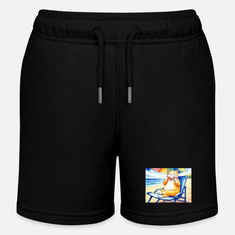 Chat sur la plage avec une glace - Short de jogging enfant bio Stanley/Stella - noir