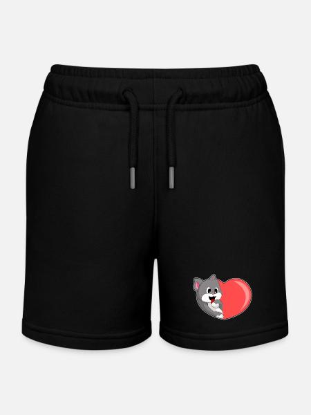 Katze Herz - Kinder Organic Joggingshorts Mini Bolter von Stanley/Stella - Schwarz