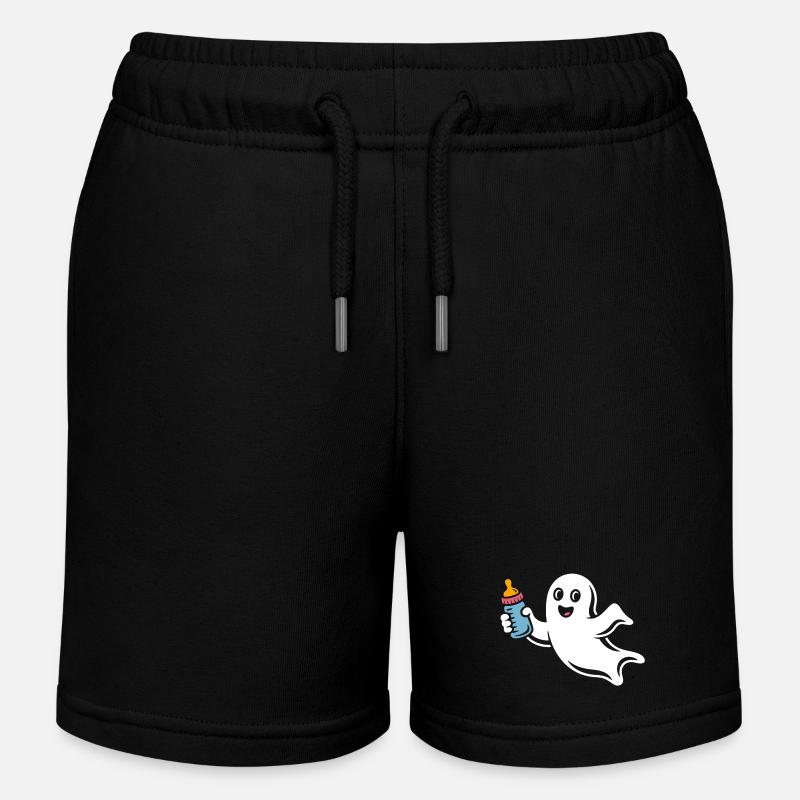 Cheerful Ghost with Bottle - Kids Organic Sweat Shorts by Stanley/Stella - black