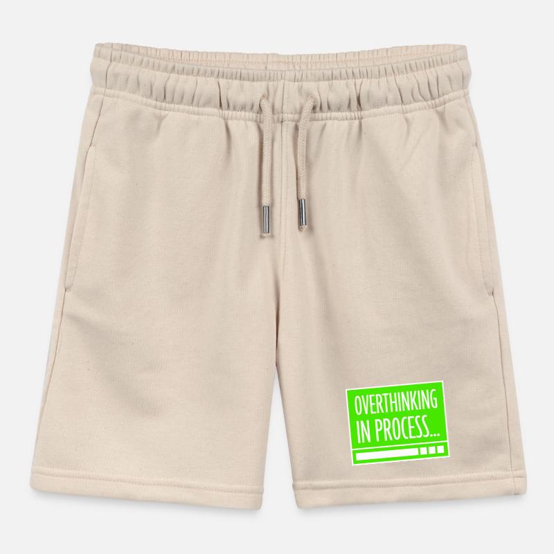 Overthinking In Process Funny Brooding Saying Logo Kids Organic Sweat Shorts by Stanley/Stella