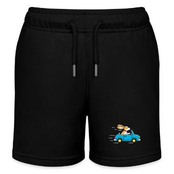 Kaninchen im Blauem Cabrio Abenteuer - Kinder Organic Joggingshorts Mini Bolter von Stanley/Stella - Schwarz - Vorne