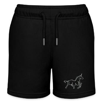 Running Unicorn Line Drawing - Kids Organic Sweat Shorts by Stanley/Stella - black - Front