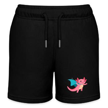 Rosa Axolotl Superheld - Süßes Comic Design Kinder - Kinder Organic Joggingshorts Mini Bolter von Stanley/Stella - Schwarz - Vorne