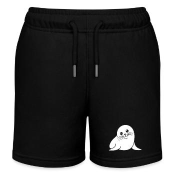 Baby Seal Silhouette Cute Animal Motif - Kids Organic Sweat Shorts by Stanley/Stella - black - Front