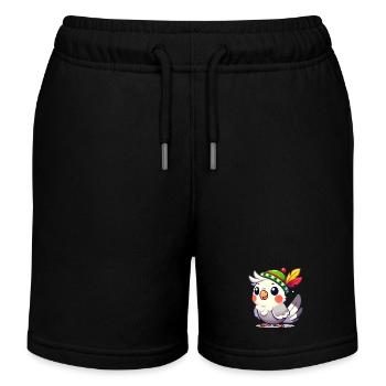Cartoon Nymphensittich mit Alpenhut - Kinder Organic Joggingshorts Mini Bolter von Stanley/Stella - Schwarz - Vorne