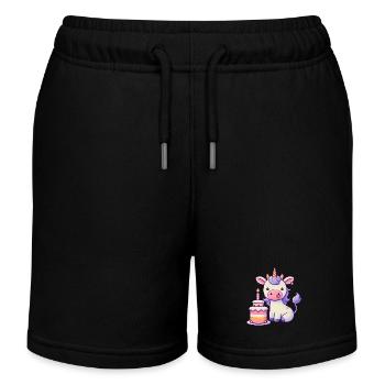 Lustige KuhEinhorn mit Geburtstagstorte - Kinder Organic Joggingshorts Mini Bolter von Stanley/Stella - Schwarz - Vorne
