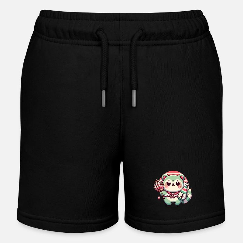 Skurriles Tanuki Laternendesign - Kinder Organic Joggingshorts Mini Bolter von Stanley/Stella - Schwarz