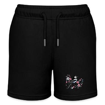 Chicadée sur le dessin d’une branche fleurie - Short de jogging enfant bio Stanley/Stella - noir - Devant