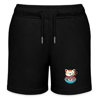 Entzückende Katze isst Ramen Design - Kinder Organic Joggingshorts Mini Bolter von Stanley/Stella - Schwarz - Vorne