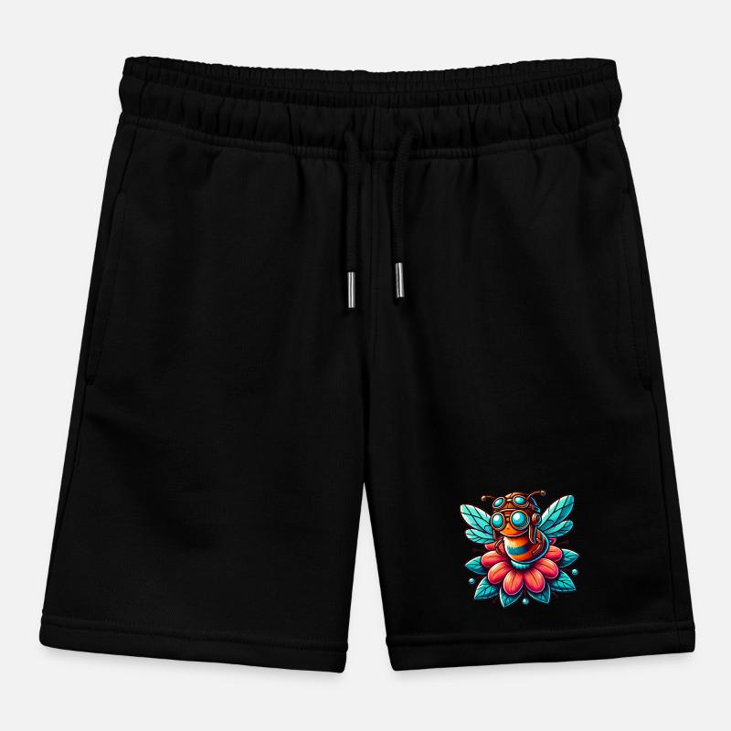 Cute Aviator Bee on Flower Design Kids Organic Sweat Shorts by Stanley/Stella