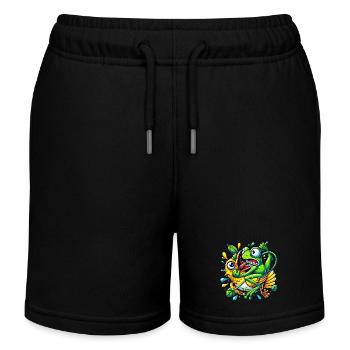 Lustiger Frosch, der sich an Vogel klammert Karikatur - Kinder Organic Joggingshorts Mini Bolter von Stanley/Stella - Schwarz - Vorne