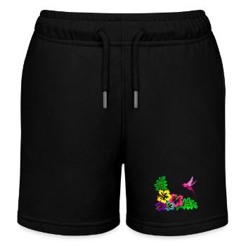 Colibri à motif tropical d’hibiscus - Short de jogging enfant bio Stanley/Stella - noir - Devant