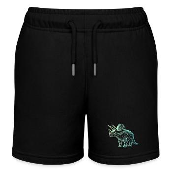 Triceratops Dinosaurier Zeichnung Farbverlauf Blau Grün - Kinder Organic Joggingshorts Mini Bolter von Stanley/Stella - Schwarz - Vorne