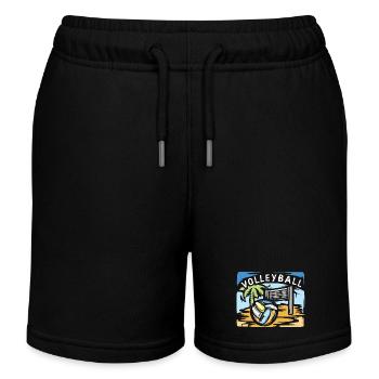 Volleyball Illustration mit Beachvolleyball Palme - Kinder Organic Joggingshorts Mini Bolter von Stanley/Stella - Schwarz - Vorne