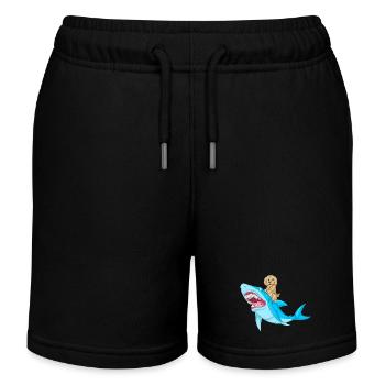Verspielte Golden Doodle Welpe reitet Hai Design - Kinder Organic Joggingshorts Mini Bolter von Stanley/Stella - Schwarz - Vorne