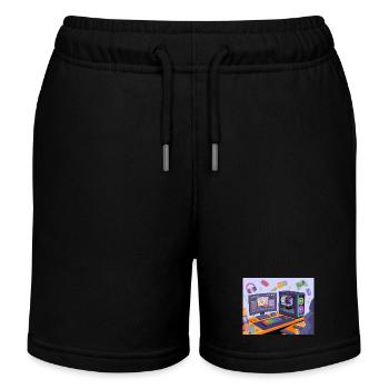 Retro Gaming Desk Neon RGB - Kids Organic Sweat Shorts by Stanley/Stella - black - Front