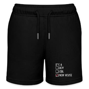 New House Checkbox Illustration - Kids Organic Sweat Shorts by Stanley/Stella - black - Front