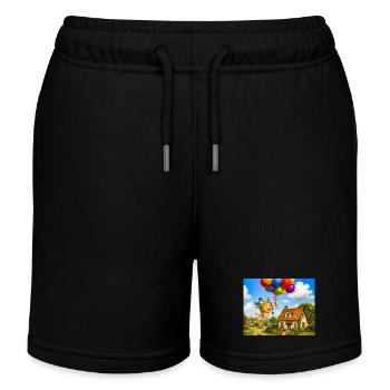 Ballonbaby über gemütlichem Haus - Kinder Organic Joggingshorts Mini Bolter von Stanley/Stella - Schwarz - Vorne