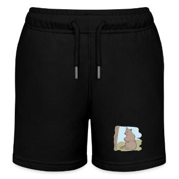 Dessin illustré avec ours - Short de jogging enfant bio Stanley/Stella - noir - Devant