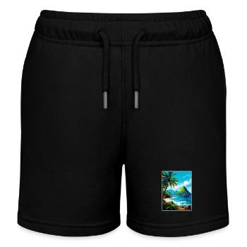 Saint Lucia Caribbean Vintage Travel Poster - Kids Organic Sweat Shorts by Stanley/Stella - black - Front