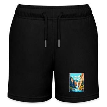 Foroglio Falls Switzerland Vintage Travel Poster - Kids Organic Sweat Shorts by Stanley/Stella - black - Front