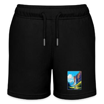 Staubbach Falls Switzerland Vintage Travel Poster - Kids Organic Sweat Shorts by Stanley/Stella - black - Front