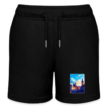 Prag Tschechische Republik Vintage Reiseplakat WPA - Kinder Organic Joggingshorts Mini Bolter von Stanley/Stella - Schwarz - Vorne