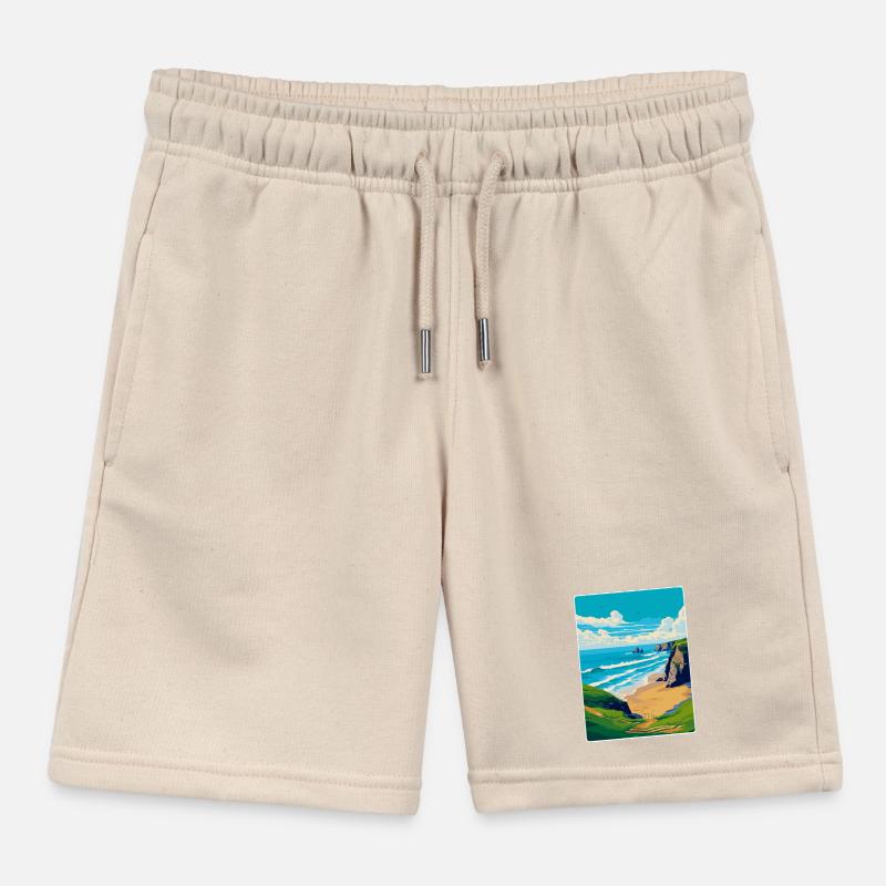 Bedruthan Steps Cornouailles Angleterre Royaume-Uni Affiche de voyage Short de jogging enfant bio Stanley/Stella