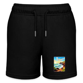 Hartland Quay Devon Vintage Reiseposter Souvenir - Kinder Organic Joggingshorts Mini Bolter von Stanley/Stella - Schwarz - Vorne