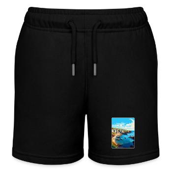Port Issac England Uk Travel Poster Souvenir WPA - Kids Organic Sweat Shorts by Stanley/Stella - black - Front