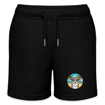Chien de berger catalan race dessin animé lunettes de soleil plage - Short de jogging enfant bio Stanley/Stella - noir - Devant