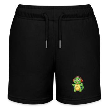 Tortue Drôle Dessin Animé Personnage Casque Musique - Short de jogging enfant bio Stanley/Stella - noir - Devant