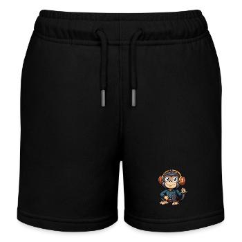Chimpanzé drôle dessin animé personnage casque musique - Short de jogging enfant bio Stanley/Stella - noir - Devant
