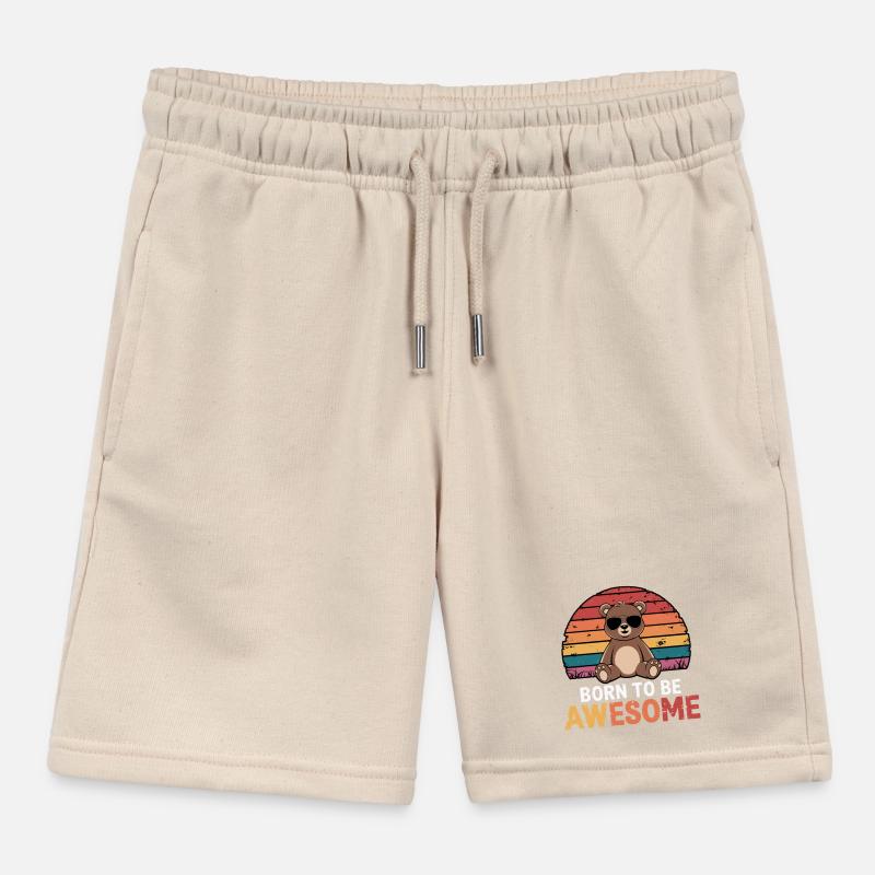 Teddy Bear Saying Born to be Awesome Kids Organic Sweat Shorts by Stanley/Stella