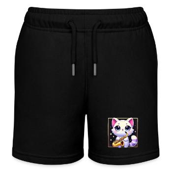 Niedliches Saxophon Katze Cartoon Design - Kinder Organic Joggingshorts Mini Bolter von Stanley/Stella - Schwarz - Vorne