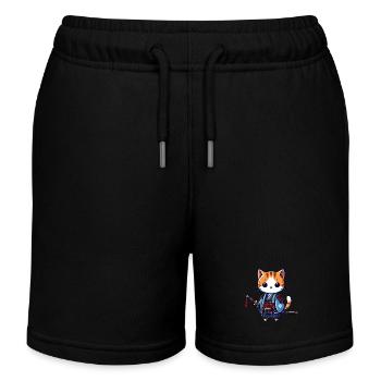 Chat samouraï en robe bleue avec katana - Short de jogging enfant bio Stanley/Stella - noir - Devant