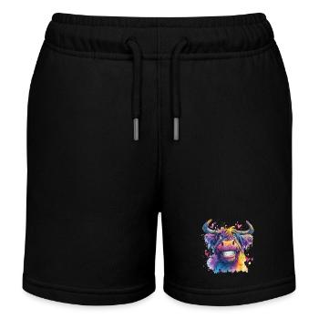 Funky Colorful Cow in Watercolor - Kids Organic Sweat Shorts by Stanley/Stella - black - Front