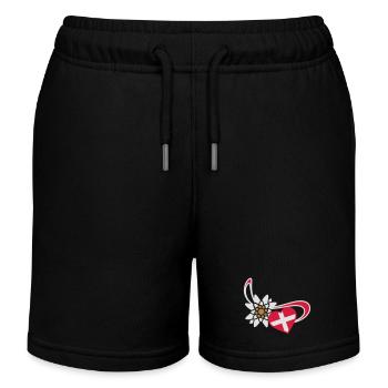 Herz mit Edelweiss Schweiz Fahne - Kinder Organic Joggingshorts Mini Bolter von Stanley/Stella - Schwarz - Vorne