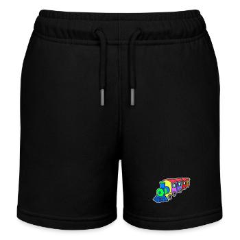Railway Steam Locomotive Children - Kids Organic Sweat Shorts by Stanley/Stella - black - Front
