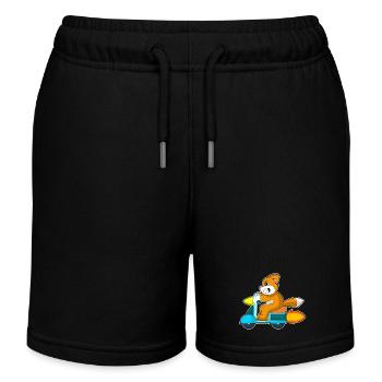 Katze Motorroller - Kinder Organic Joggingshorts Mini Bolter von Stanley/Stella - Schwarz - Vorne