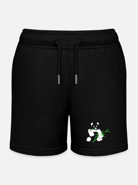 Panda with bamboo - Kids Organic Sweat Shorts by Stanley/Stella - black