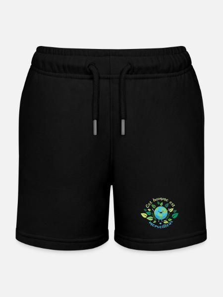 This man is Wonderful - Kids Organic Sweat Shorts by Stanley/Stella - black