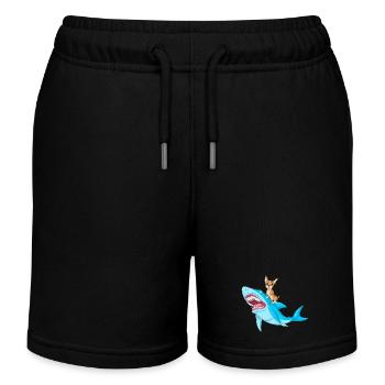 Niedlicher Chihuahua-Hund reitet wilden Hai - Kinder Organic Joggingshorts Mini Bolter von Stanley/Stella - Schwarz - Vorne