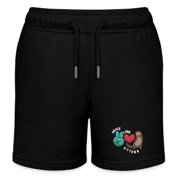 Sea Otter Cartoon Peace Love - Kids Organic Sweat Shorts by Stanley/Stella - black - Front
