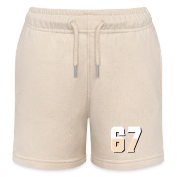 6 7 – Trendy minimalist text design, - Kids Organic Sweat Shorts by Stanley/Stella - soft Ecru - Front