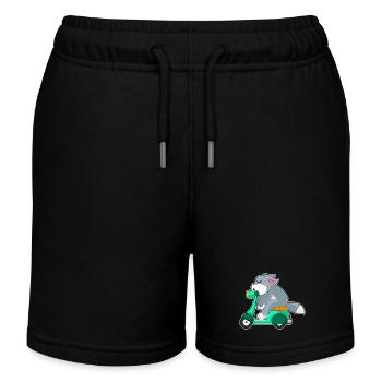 Katze Motorroller - Kinder Organic Joggingshorts Mini Bolter von Stanley/Stella - Schwarz - Vorne
