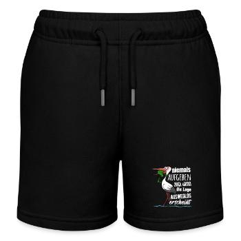 Frosch und Storch - Niemals Aufgeben - Spruch - Kinder Organic Joggingshorts Mini Bolter von Stanley/Stella - Schwarz - Vorne