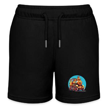 Small Toy Locomotive Colorful Locomotive - Kids Organic Sweat Shorts by Stanley/Stella - black - Front