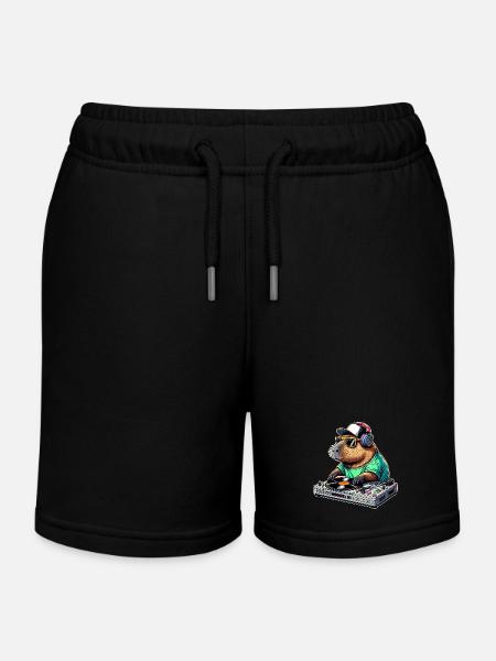 Capybara Dj - Kinder Organic Joggingshorts Mini Bolter von Stanley/Stella - Schwarz